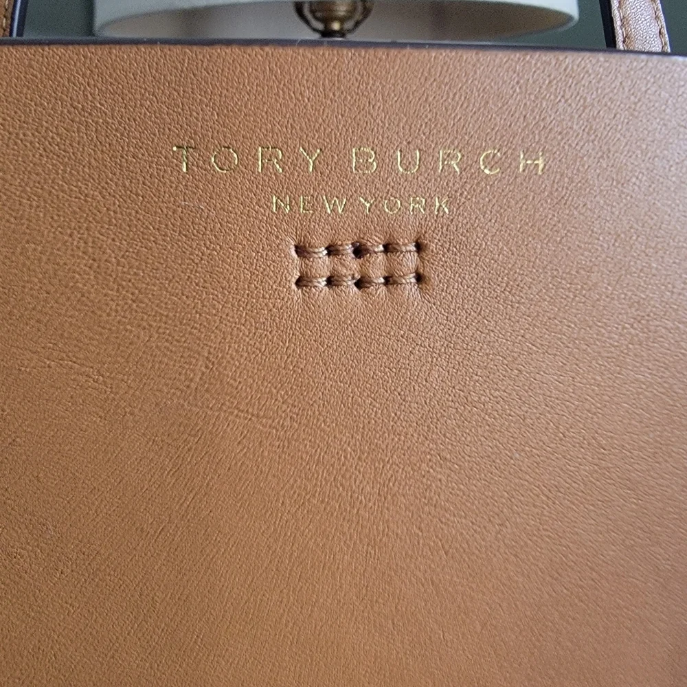 Tory Burch Block-T Small Tote Camel Leather Crossbody Bag